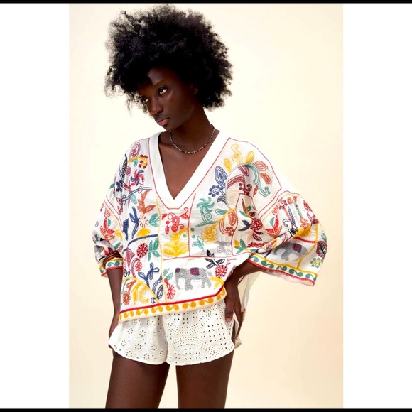 NWT ZARA EMBROIDERED V-NECK TOP - Picture 4 of 6